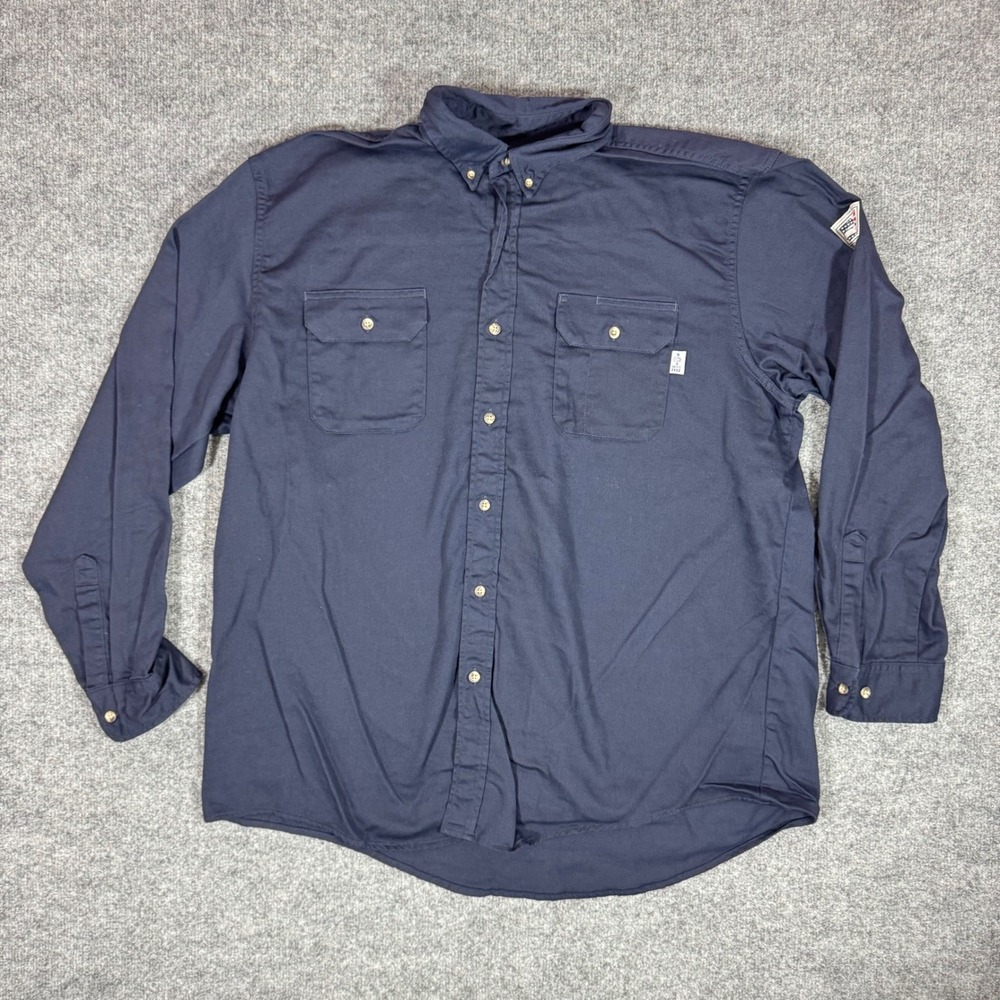 Tyndale FR Flame Resistant Work Shirt Men 2X Navy Blue Cotton Utility EUC Rugged